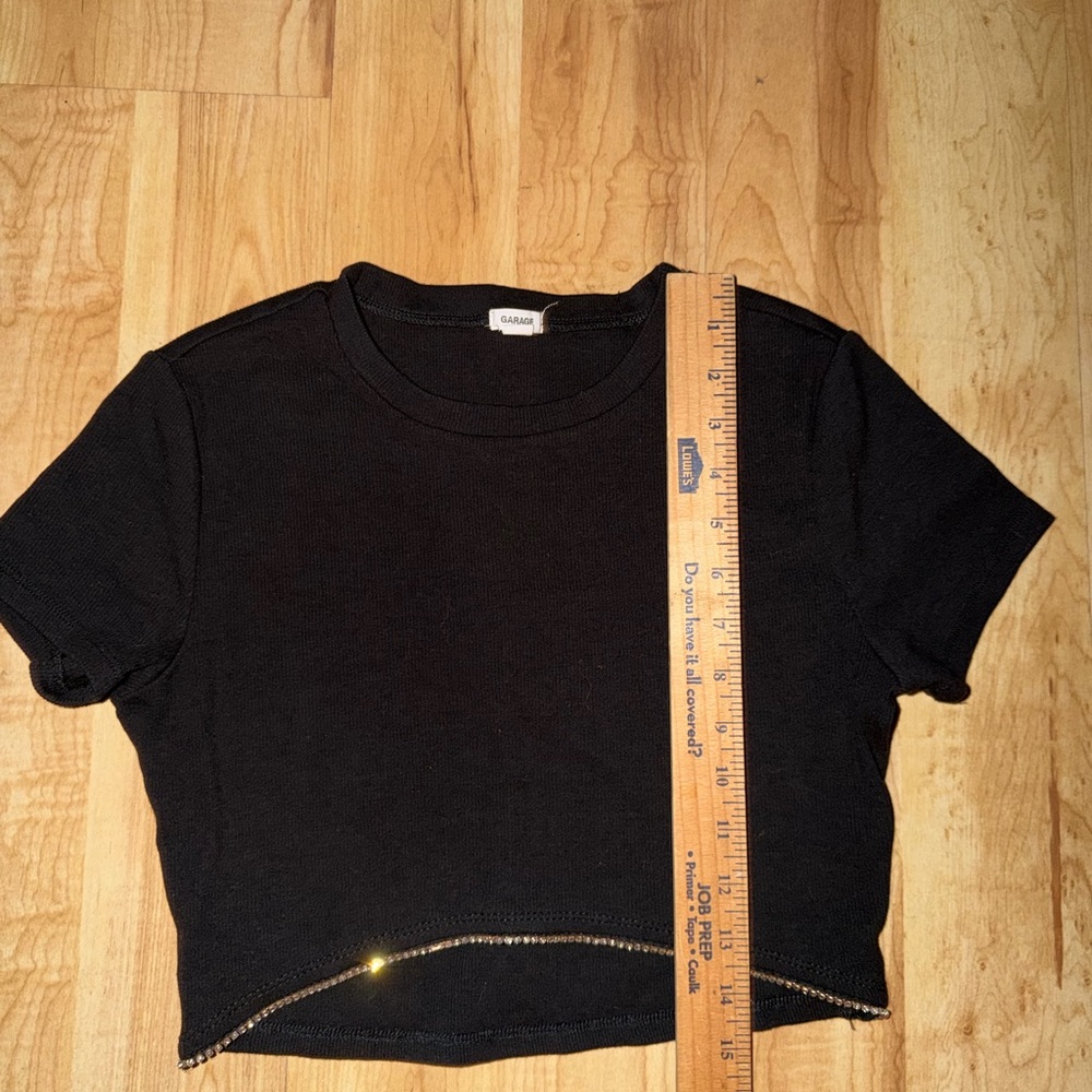 Garage Black crop top large T-Shirt rhinestones